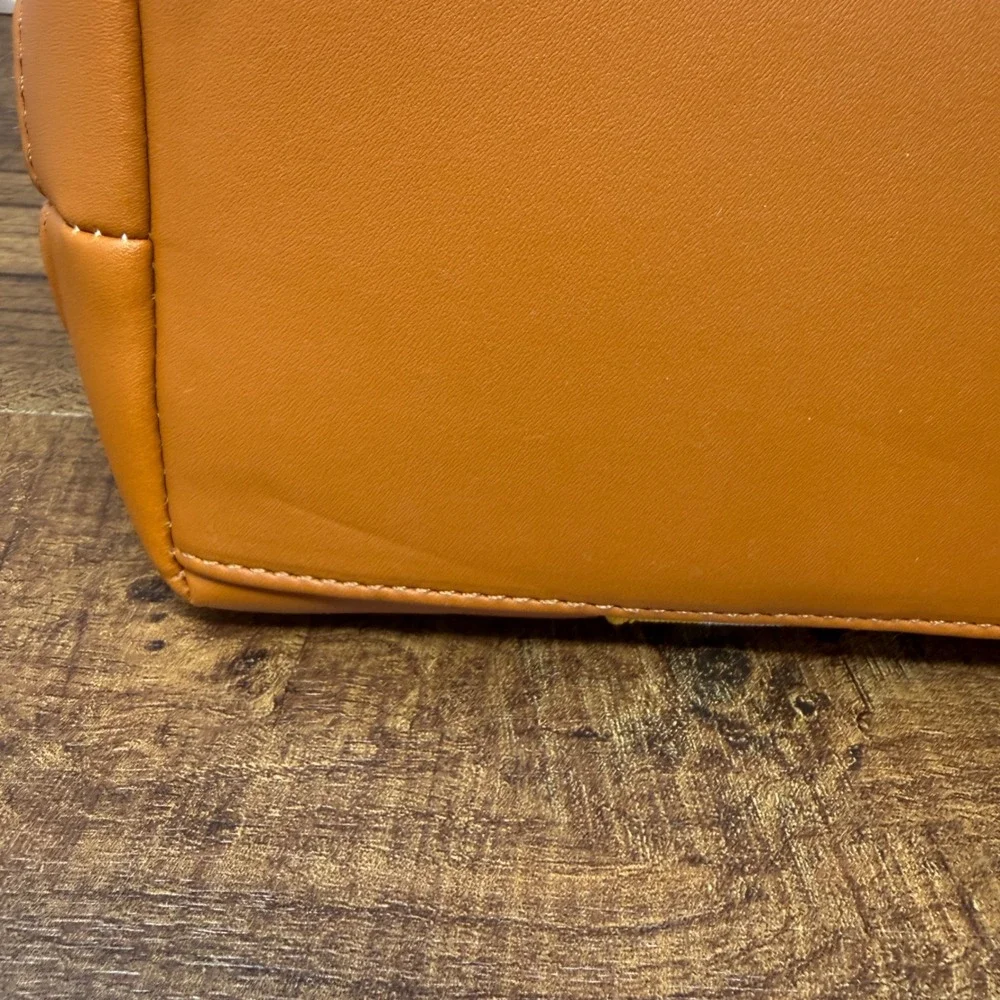 NWOT Striped Canvas XL‎ Tote Bag – Mustard Yellow & Cognac Faux Leather